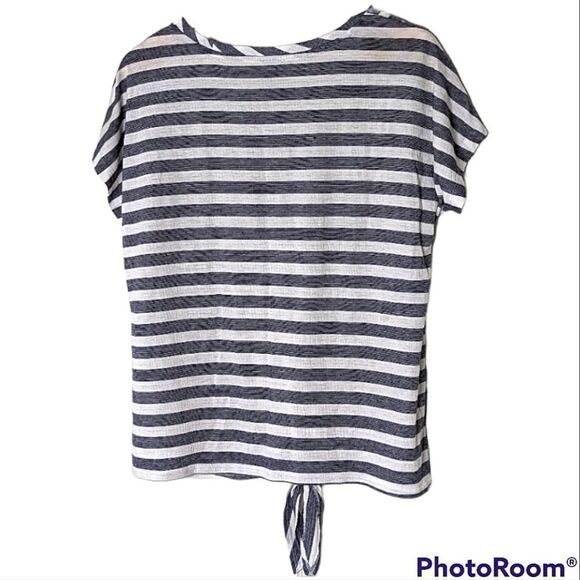 Jones New York Signature Blue & White Stripe Tie Front T-shirt size L - Picture 3 of 6